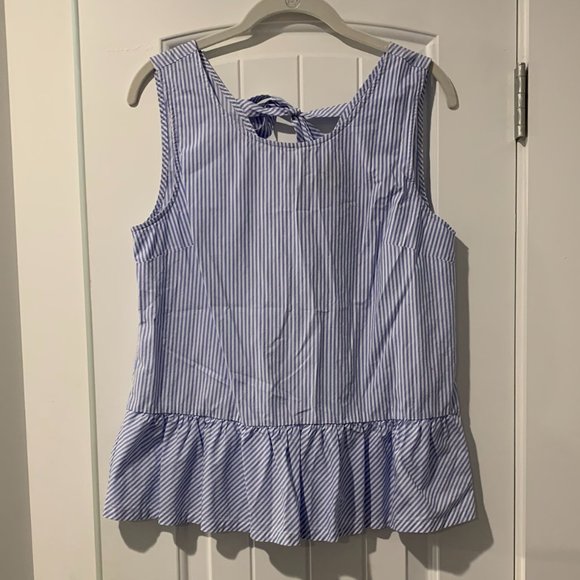 J. Crew Blue & White Striped Bow Tie Back Peplum Size Small - Picture 2 of 8